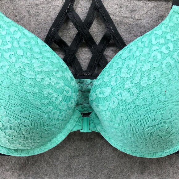 Victoria's Secret Push Up Bra Womens 36C Front Closure Lace Teal Padded - Picture 3 of 7